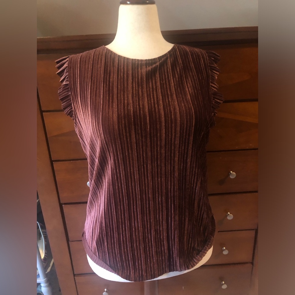 Worthington Brown Pleated Velvet Sleeveless Tank